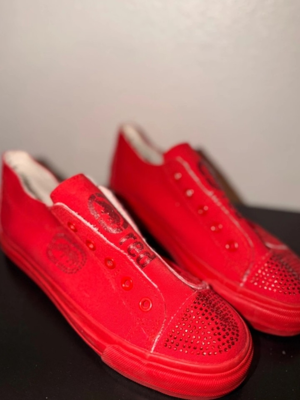 Red  Slip-On Rhinestone Canvas Shoes